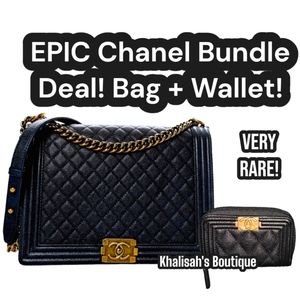 Bundle Deal! VERY RARE! CHANEL BOY JUMBO Large Flap Messenger Shoulder Bag Black